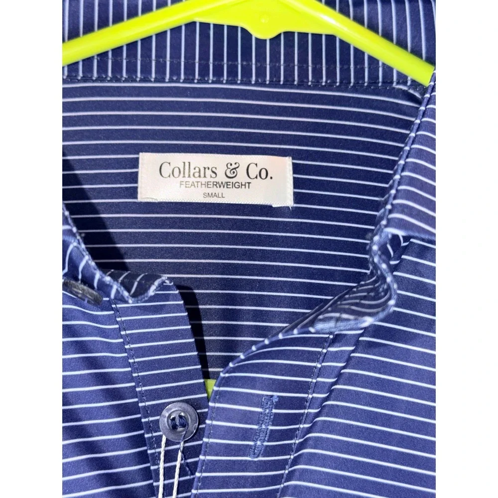 Collars & Co Featherweight Men's Navy White‎ Stripe Polo Shirt Size Small NWT